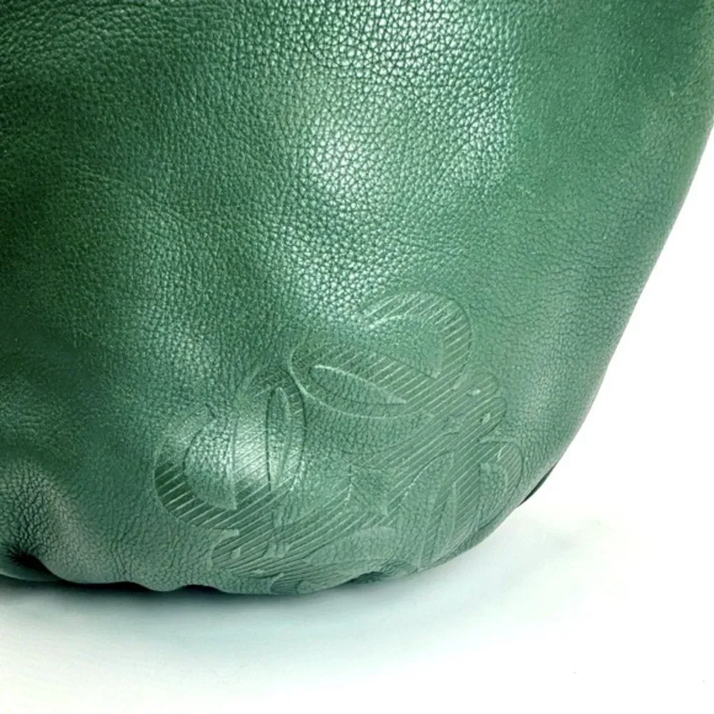 Auth Loewe Green Pebble Grain Leather Anagram Hobo Shoulder Bag Preloved Purse